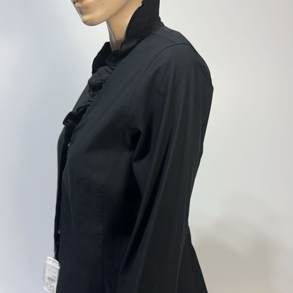 Brooks Brothers Black Fitted Non-Iron Black Button Up Shirt Size 10 Ruffle NWT - Picture 2 of 11